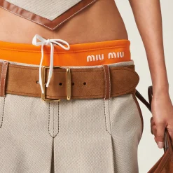 Beige/cognac Canvas Skirt | Miu Miu