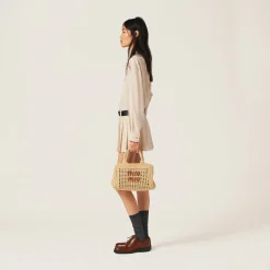 Beige/cognac Crochet Handbag | Miu Miu