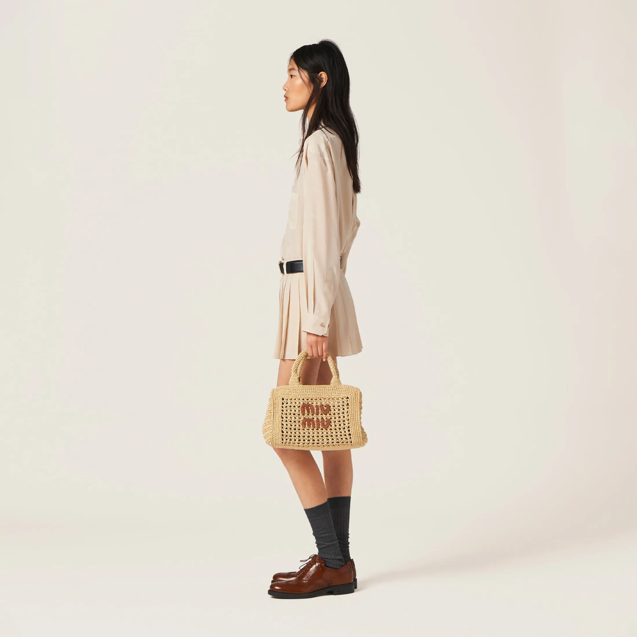 Beige/cognac Crochet Handbag | Miu Miu