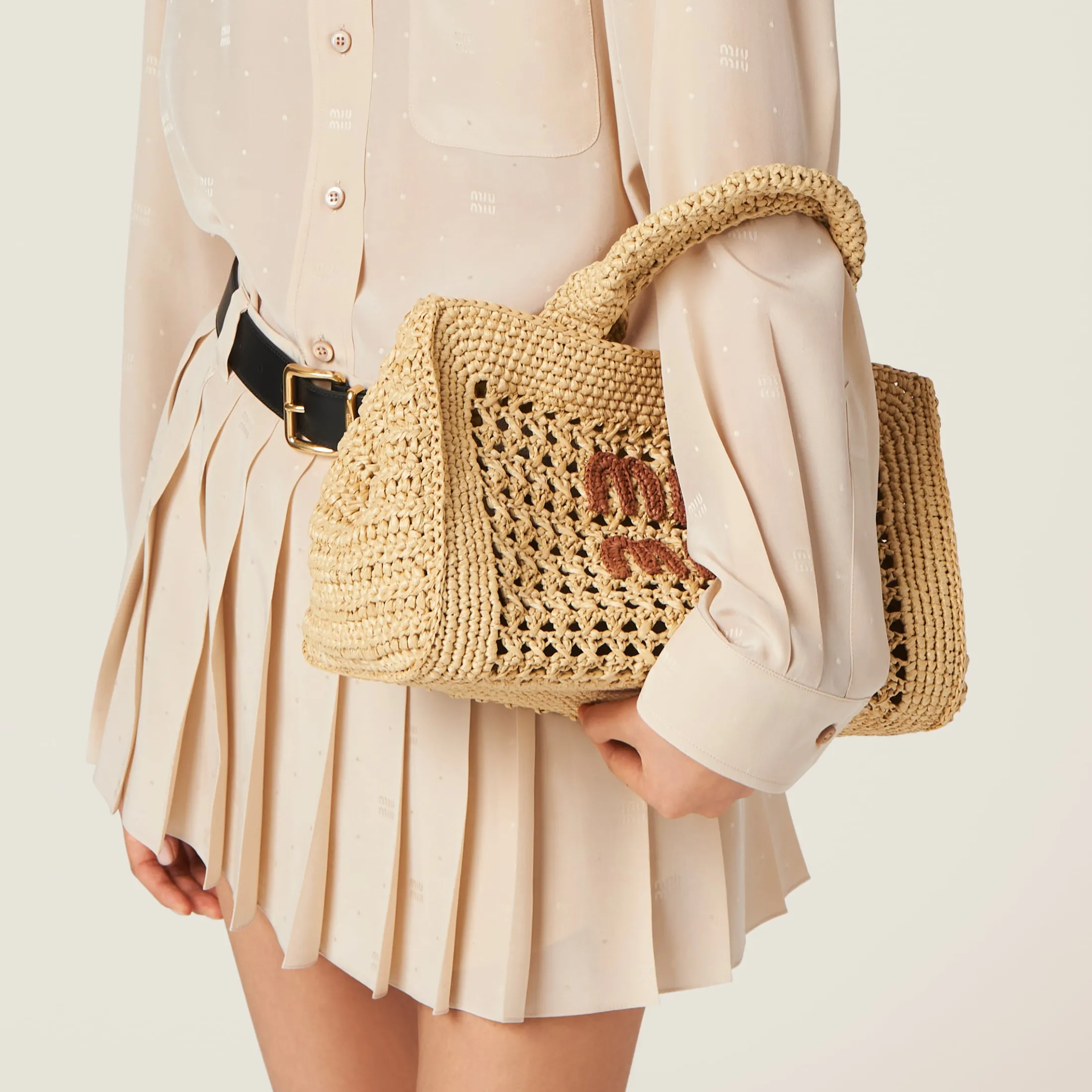 Beige/cognac Crochet Handbag | Miu Miu