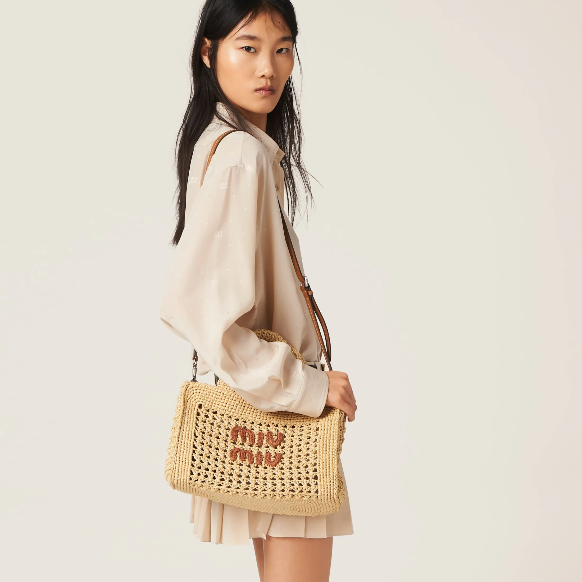 Beige/cognac Crochet Handbag | Miu Miu