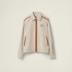 Beige/cognac Jacquard Canvas Blouson Jacket | Miu Miu