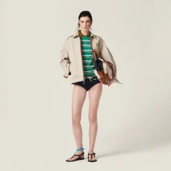 Beige/cognac Jacquard Canvas Blouson Jacket | Miu Miu