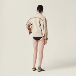 Beige/cognac Jacquard Canvas Blouson Jacket | Miu Miu