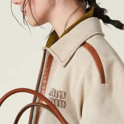 Beige/cognac Jacquard Canvas Blouson Jacket | Miu Miu