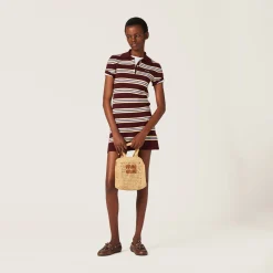 Beige/cognac Raffia-effect Crochet Fabric Tote Bag | Miu Miu