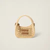 Beige/cognac Wander Woven Fabric Hobo Bag | Miu Miu