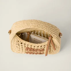 Beige/cognac Wander Woven Fabric Hobo Bag | Miu Miu