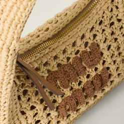 Beige/cognac Wander Woven Fabric Hobo Bag | Miu Miu