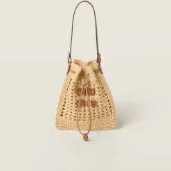 Beige/cognac Woven Fabric Mini-bag | Miu Miu