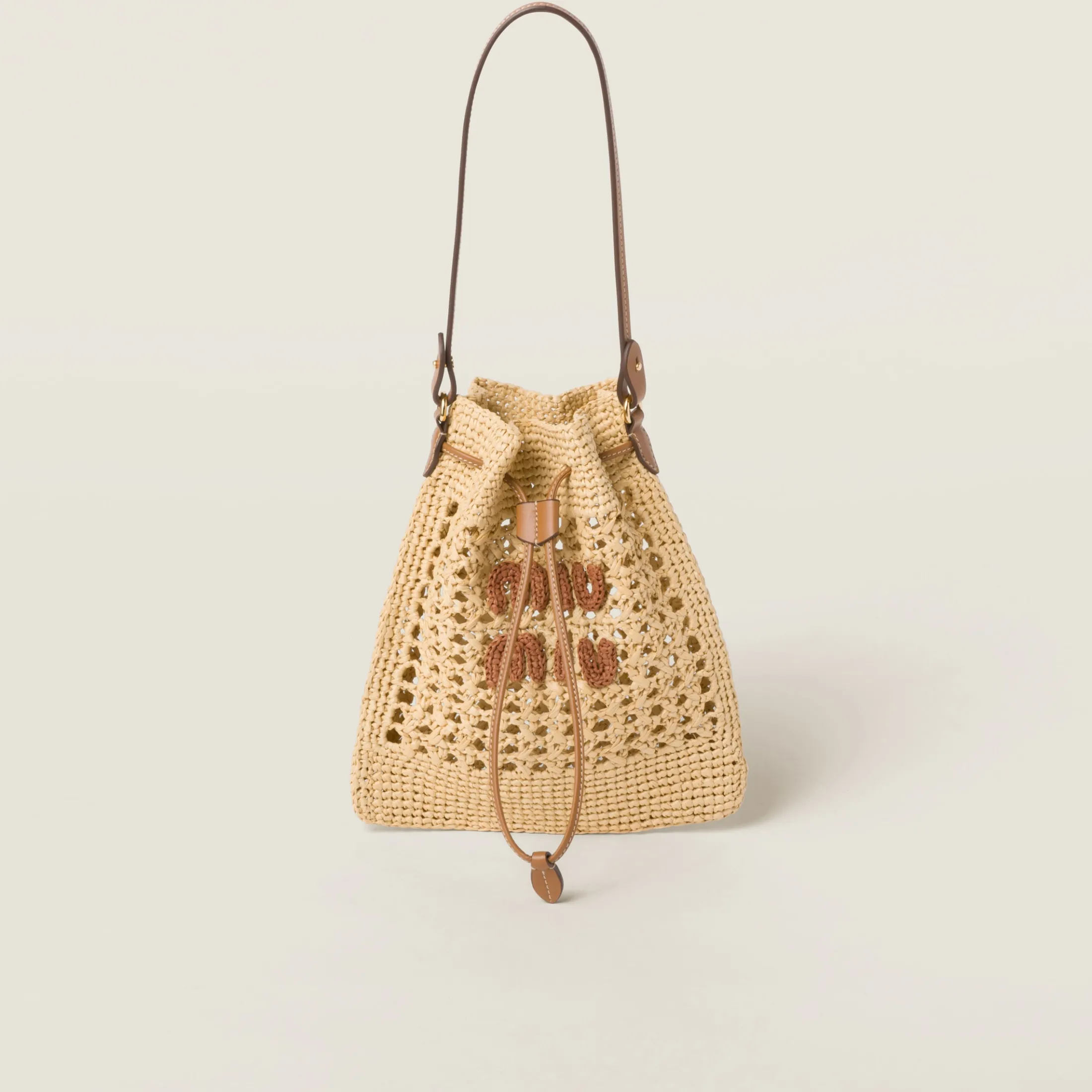 Beige/cognac Woven Fabric Mini-bag | Miu Miu