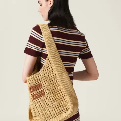 Beige/cognac Woven Fabric Hobo Bag | Miu Miu