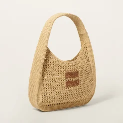 Beige/cognac Woven Fabric Hobo Bag | Miu Miu