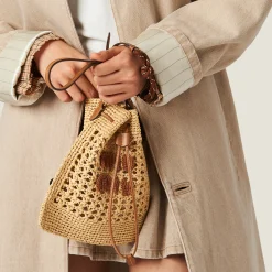 Beige/cognac Woven Fabric Mini-bag | Miu Miu