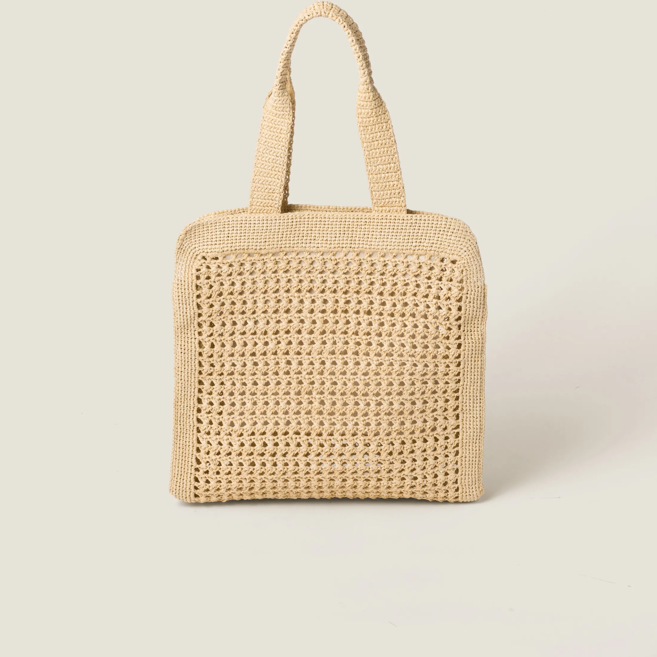 Beige/cognac Woven Fabric Tote Bag | Miu Miu