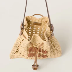 Beige/cognac Woven Fabric Mini-bag | Miu Miu