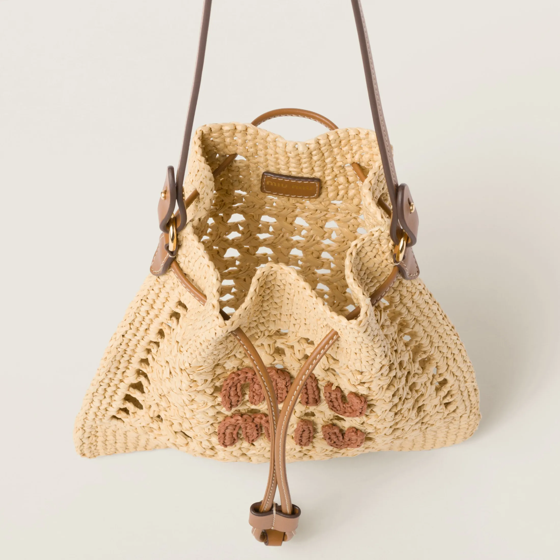 Beige/cognac Woven Fabric Mini-bag | Miu Miu