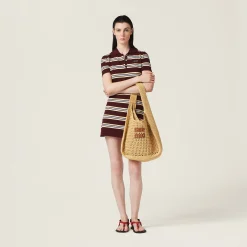 Beige/cognac Woven Fabric Hobo Bag | Miu Miu