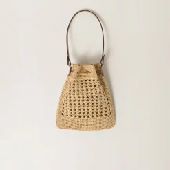 Beige/cognac Woven Fabric Mini-bag | Miu Miu