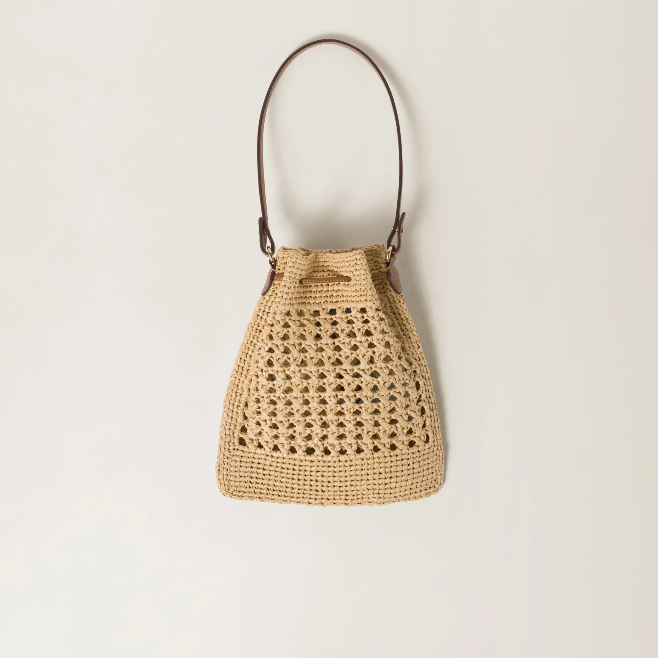 Beige/cognac Woven Fabric Mini-bag | Miu Miu