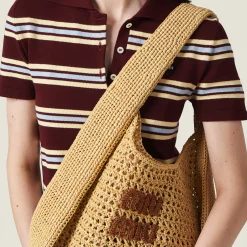Beige/cognac Woven Fabric Hobo Bag | Miu Miu