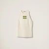Beige+fern Green Ribbed Jersey Top With Embroidered Logo | Miu Miu