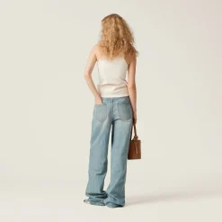 Beige+fern Green Ribbed Jersey Top With Embroidered Logo | Miu Miu