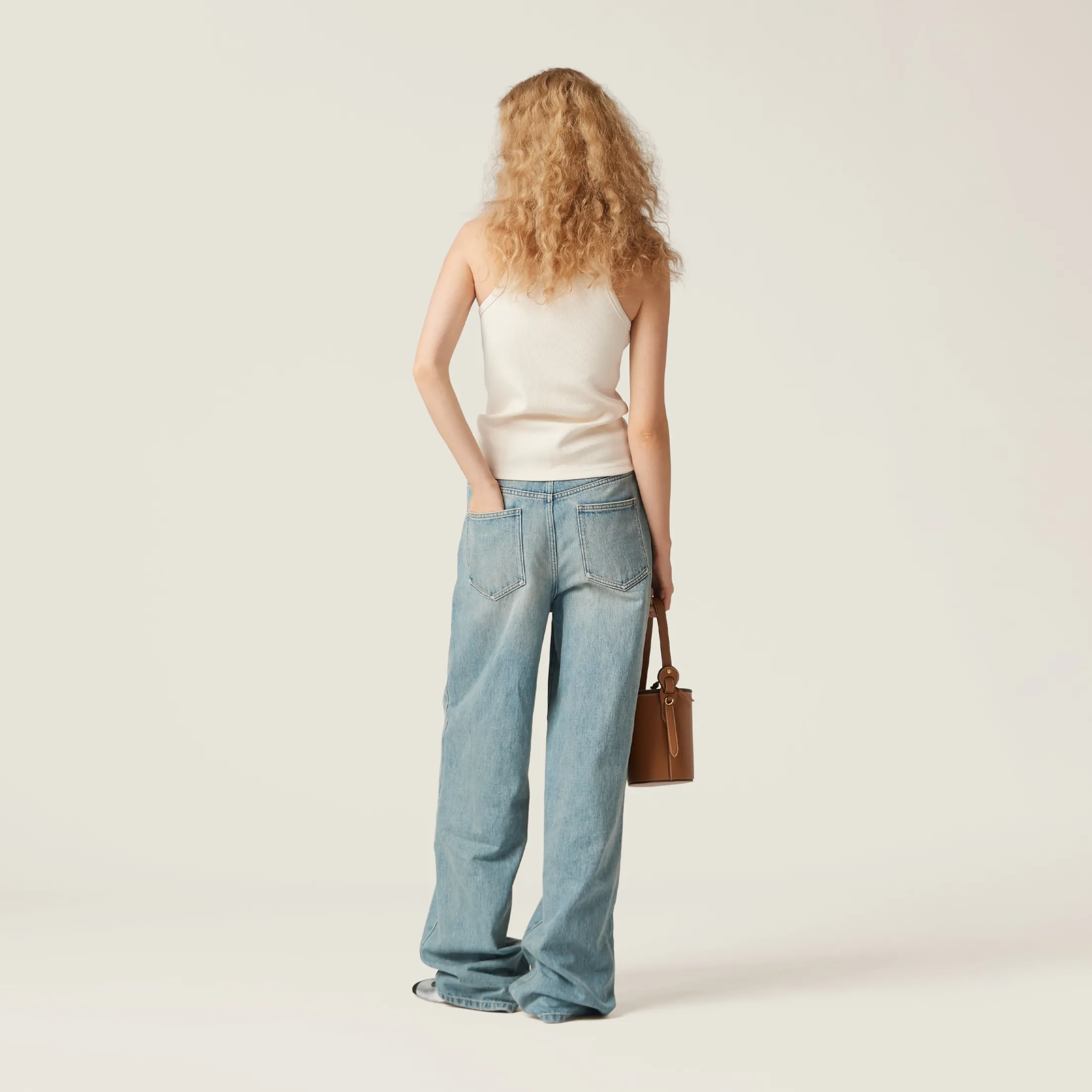 Beige+fern Green Ribbed Jersey Top With Embroidered Logo | Miu Miu