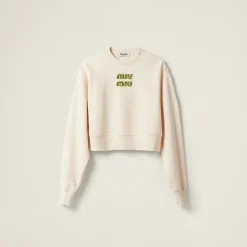 Beige+fern Green Sweatshirt With Embroidered Logo | Miu Miu