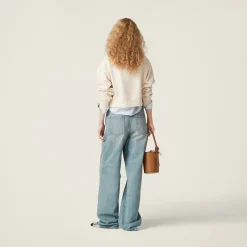 Beige+fern Green Sweatshirt With Embroidered Logo | Miu Miu