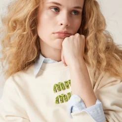 Beige+fern Green Sweatshirt With Embroidered Logo | Miu Miu