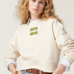 Beige+fern Green Sweatshirt With Embroidered Logo | Miu Miu