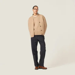Biscuit Wool And Nylon Knit Cardigan | Miu Miu