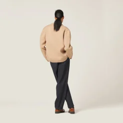 Biscuit Wool And Nylon Knit Cardigan | Miu Miu