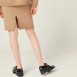 Biscuit Wool And Nylon Skirt | Miu Miu