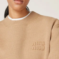 Biscuit Wool And Nylon Sweater | Miu Miu