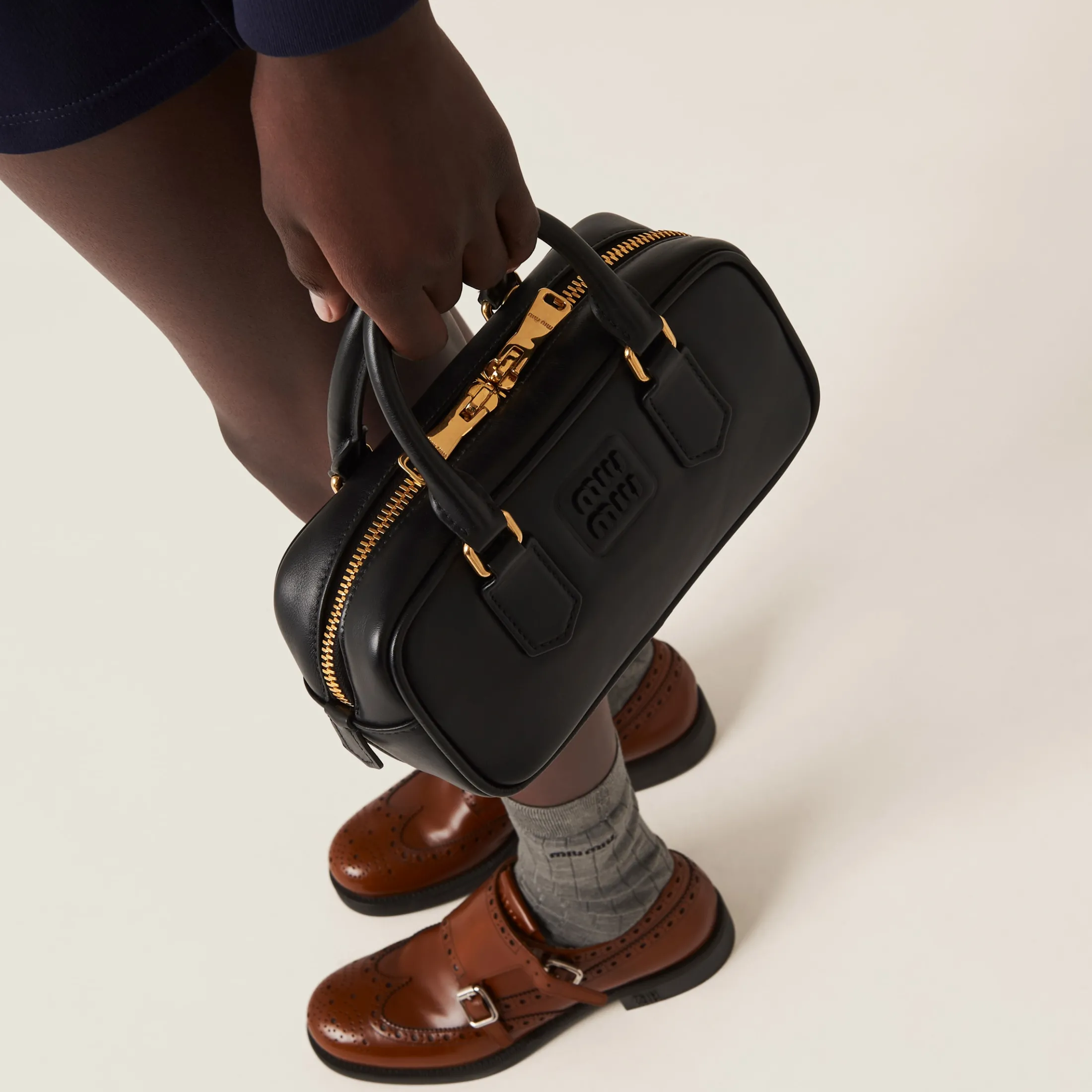 Black Arcadie Leather Bag | Miu Miu