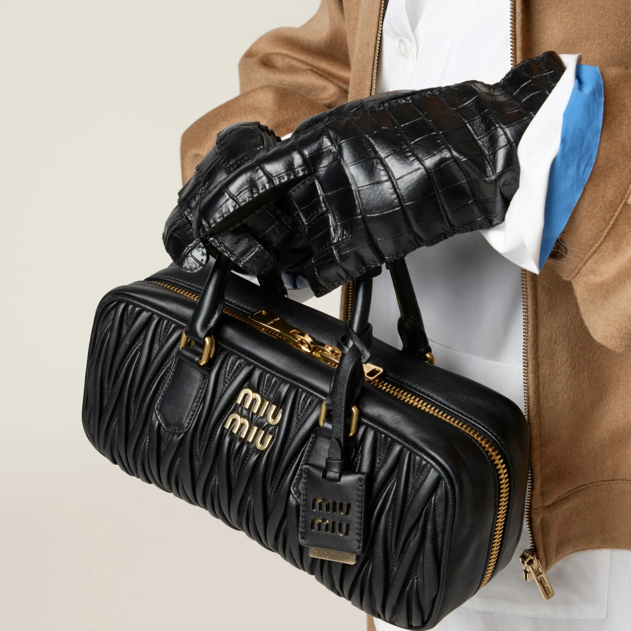 Black Arcadie Matelassé Nappa Leather Bag | Miu Miu