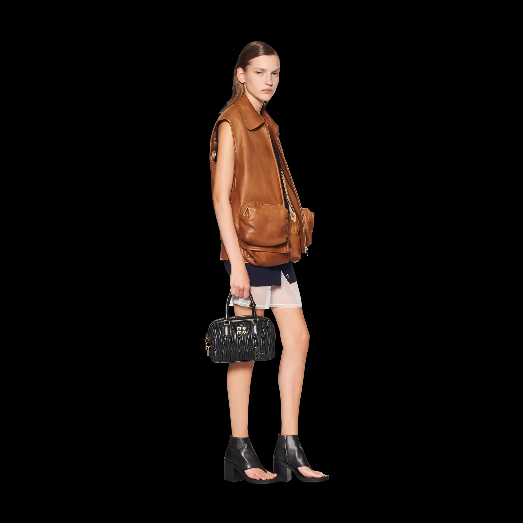 Black Arcadie Matelassé Nappa Leather Bag | Miu Miu