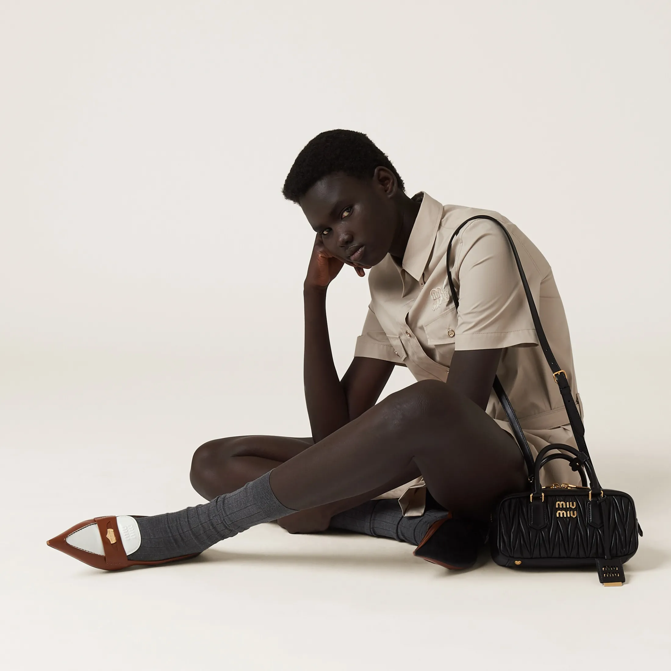 Black Arcadie Matelassé Nappa Leather Bag | Miu Miu
