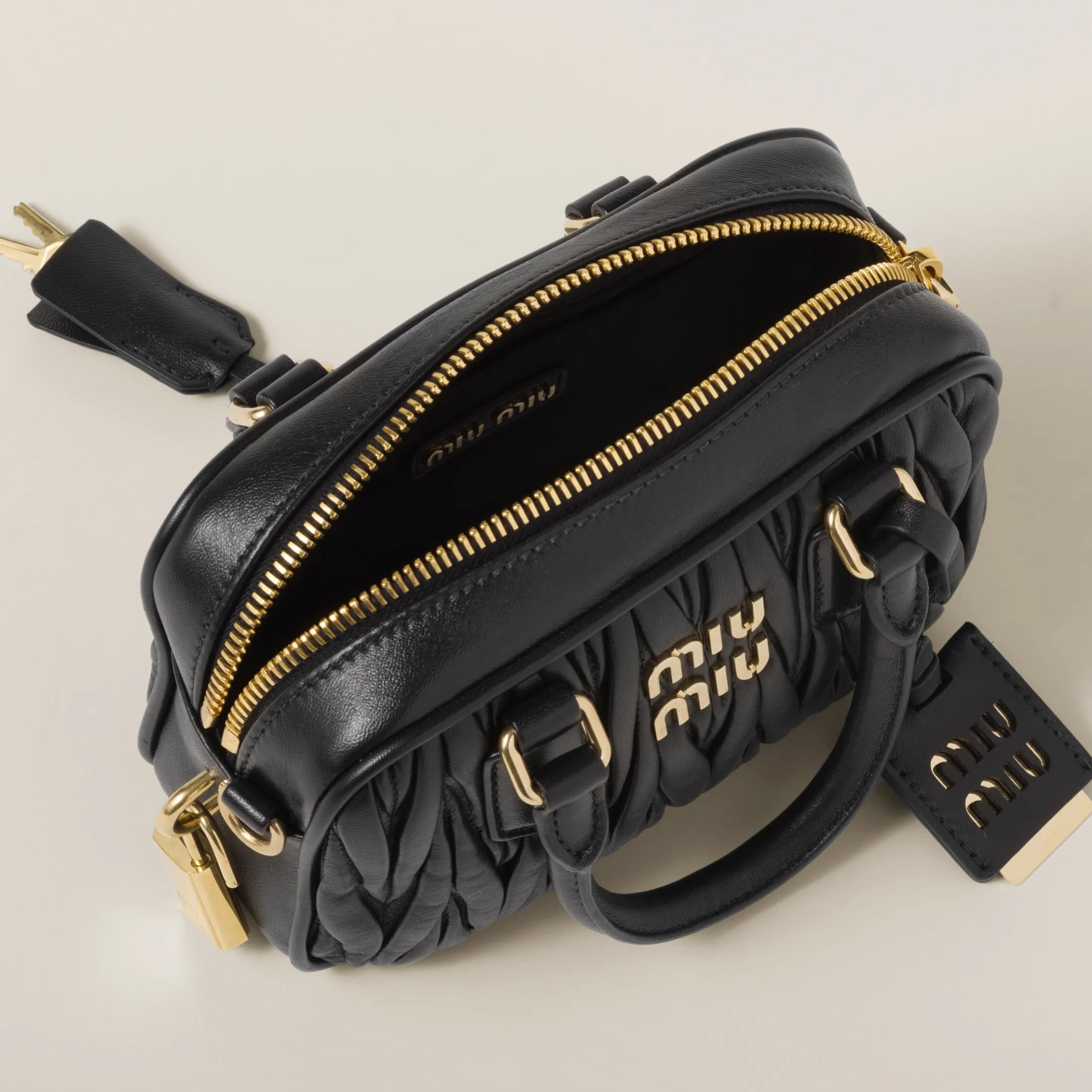 Black Arcadie Matelassé Nappa Leather Bag | Miu Miu