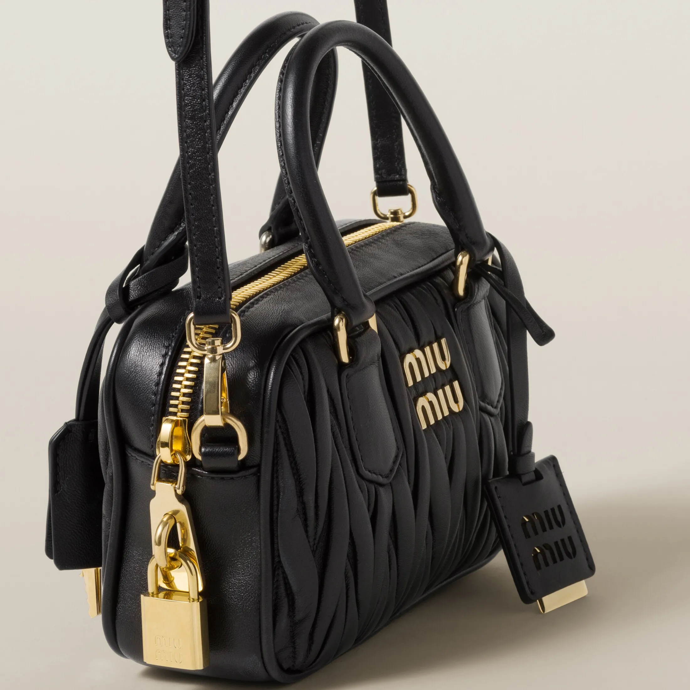 Black Arcadie Matelassé Nappa Leather Bag | Miu Miu