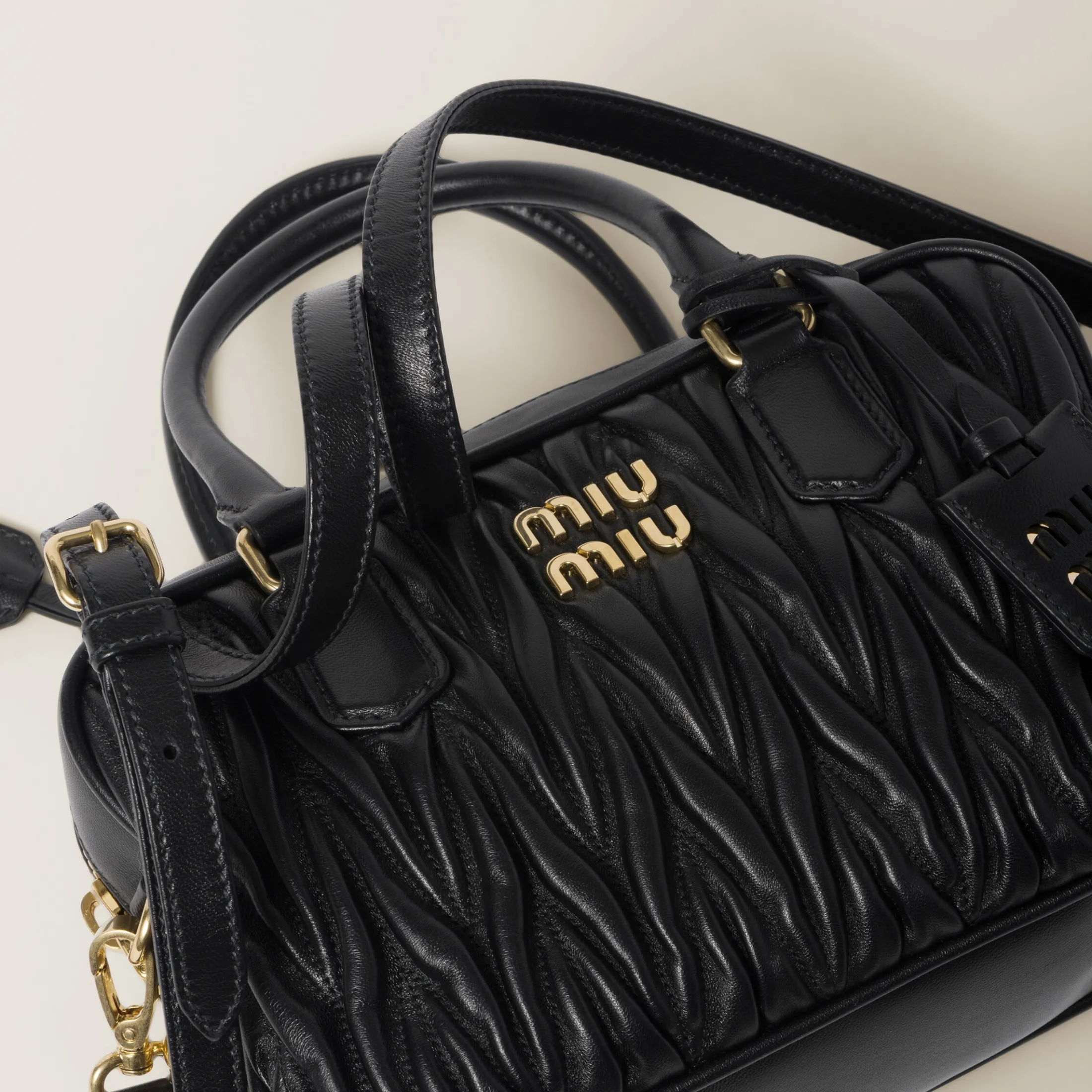 Black Arcadie Matelassé Nappa Leather Bag | Miu Miu