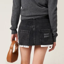 Black Black Denim Miniskirt | Miu Miu