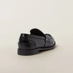 Black Brushed Leather Penny Loafers | Miu Miu