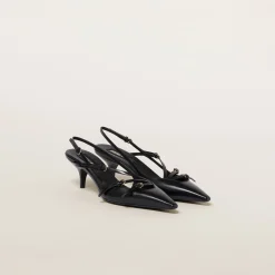 Black Brushed Leather Slingbacks With Buckles | Miu Miu