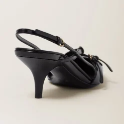 Black Brushed Leather Slingbacks With Buckles | Miu Miu