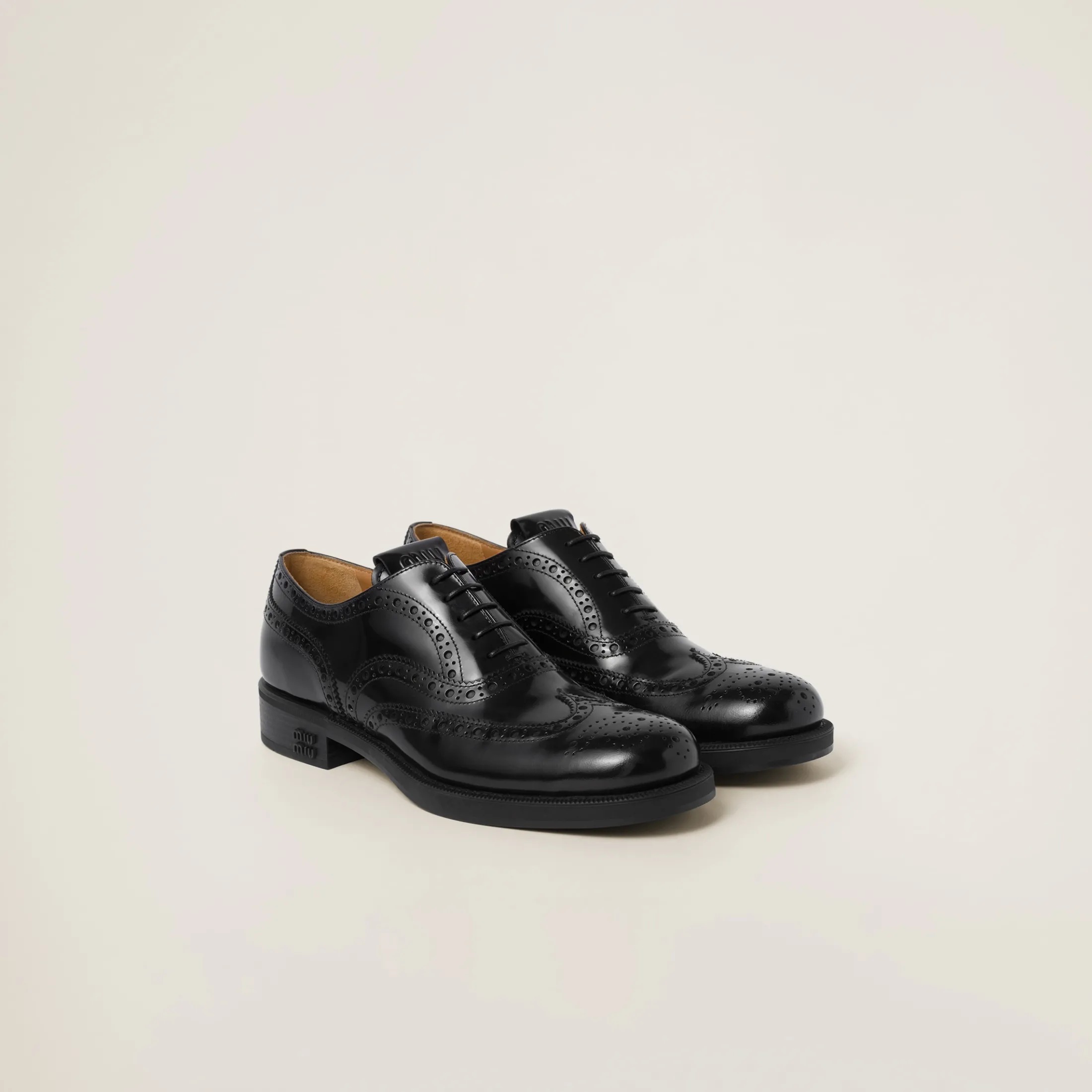 Black Church's X Miu Miu Brushed Leather Oxford Brogue Shoes | Miu Miu