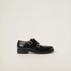 Black Church's X Miu Miu Brushed Leather Double Monk Brogue Shoes | Miu Miu
