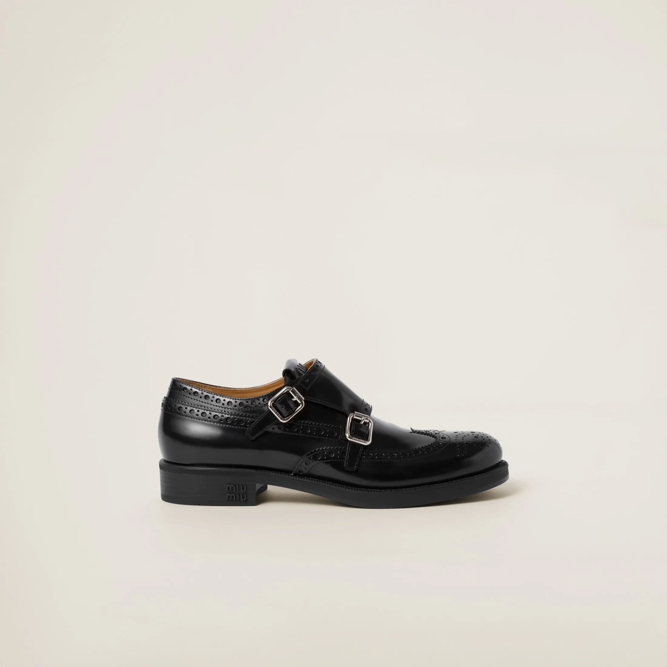 Black Church's X Miu Miu Brushed Leather Double Monk Brogue Shoes | Miu Miu